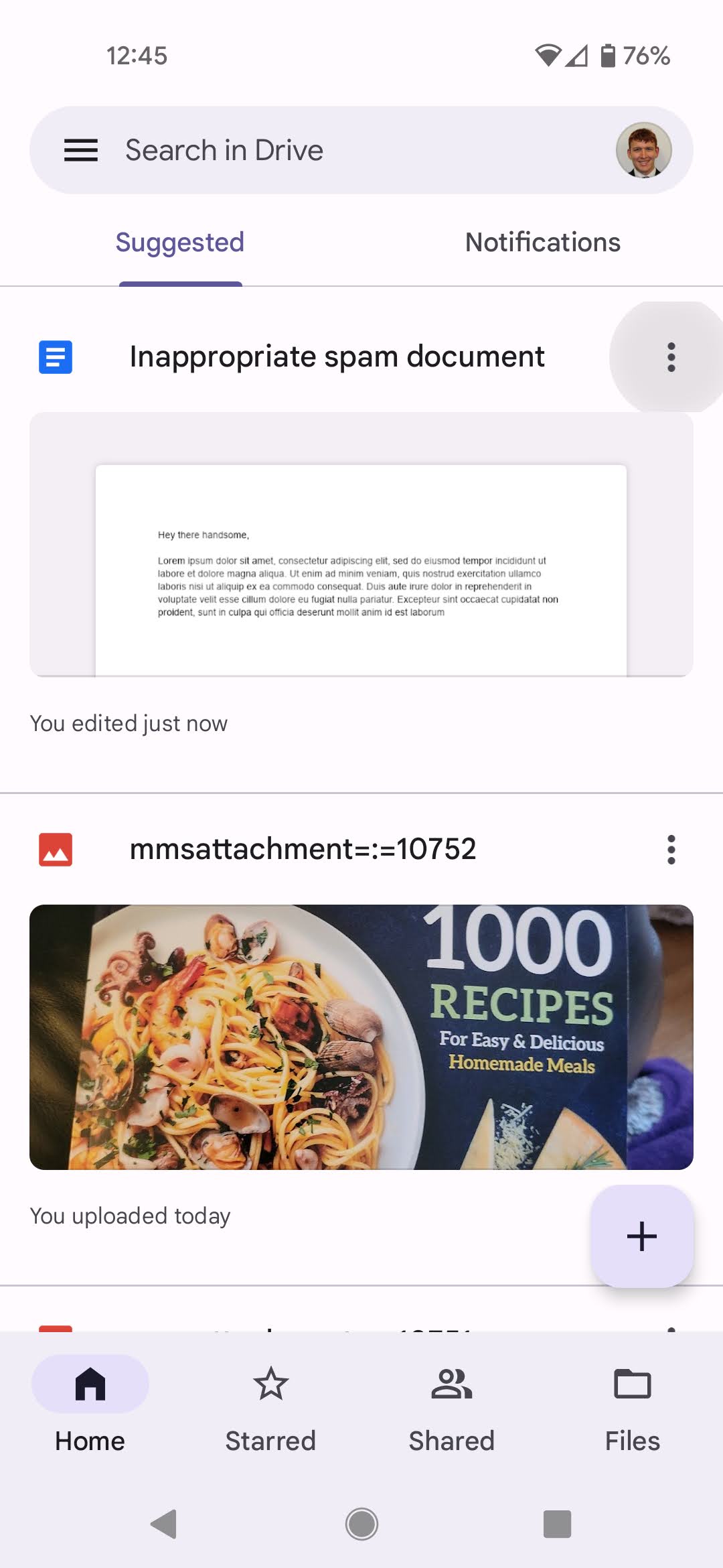 Kebab menu button in Google Drive's Suggested tab