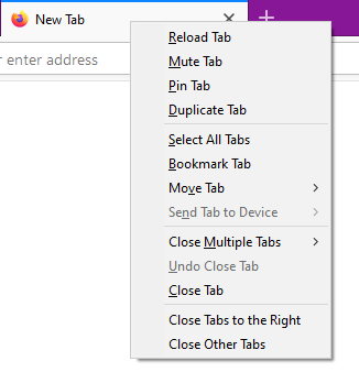 Context menu with both "Close Multiple Tabs" and the subitems separately