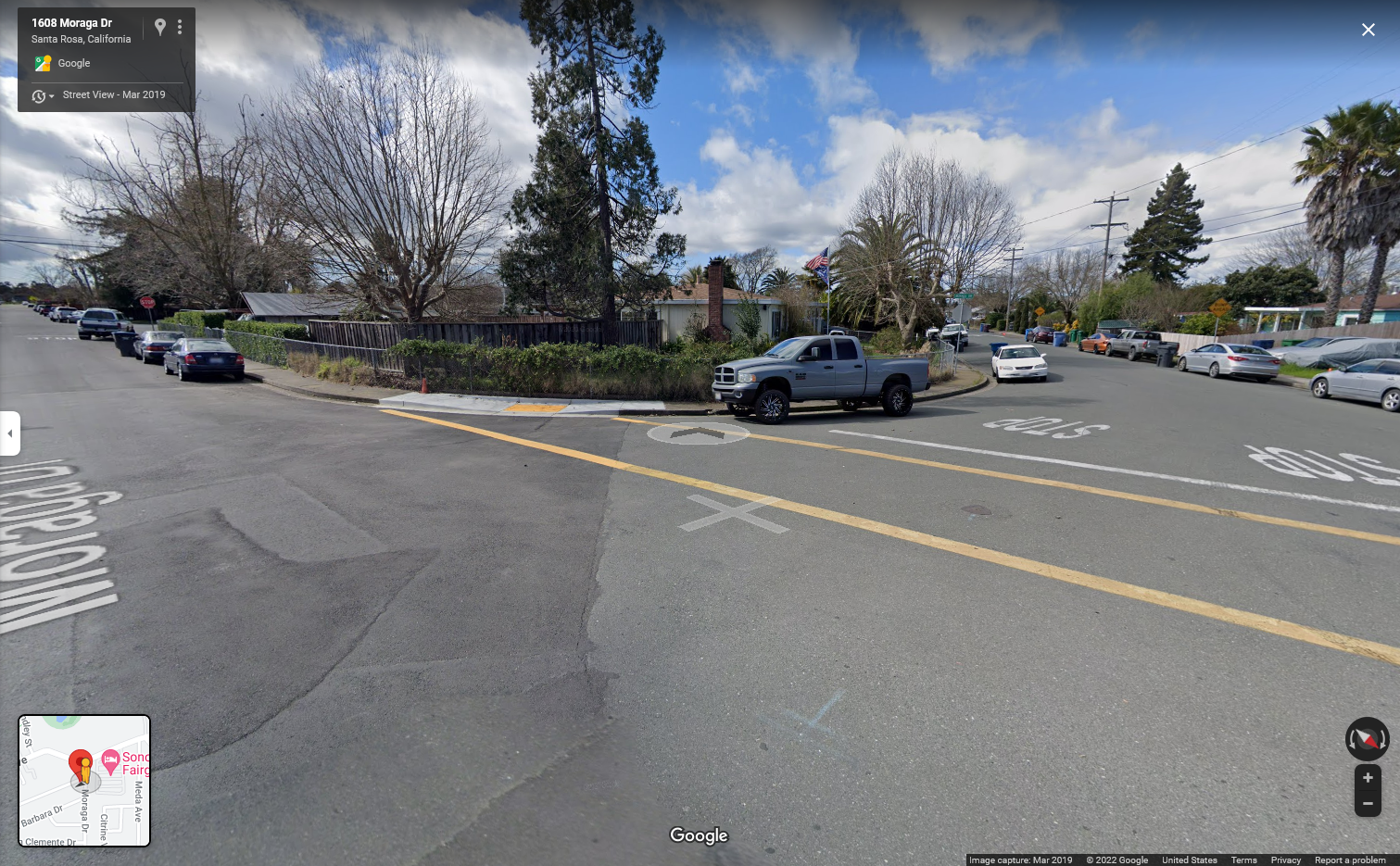 Street view for 1608 Morgana Dr showing on the other side an intersection in a residential neighborhood