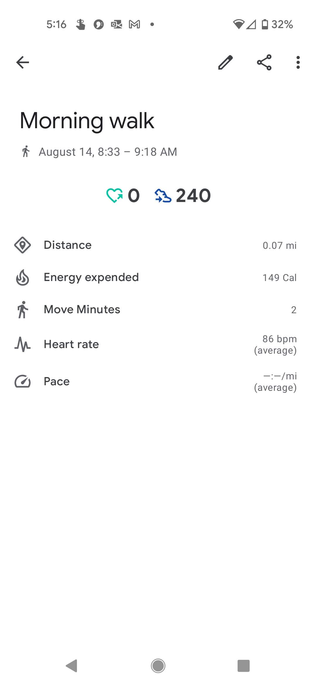 Google Fit screenshot showing a 48-minute walk over 370 feet burning 149 calories